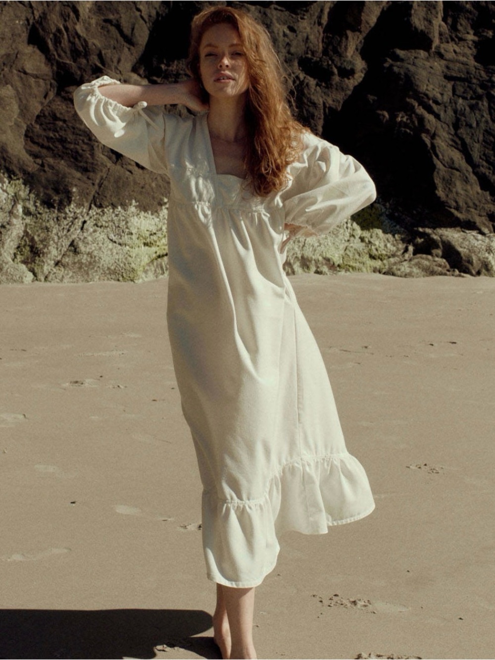 Raw Linen Boho Cream Paysanne Maxi Dress by Harly Jae - Elegant Long Sleeve XS